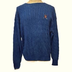 VTG Ralph Lauren Golf cable knit crested blue cotton crewneck sweater. Size XL